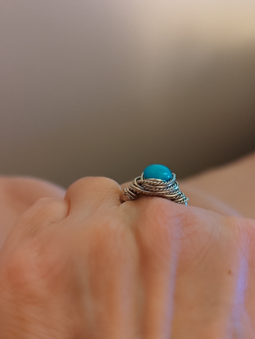 Turquoise Stone Silver Rope-Accent Ring - Picture 3 of 7